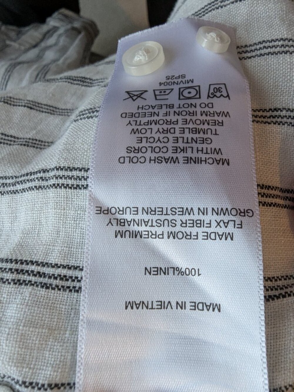 Quince 100% European Linen Long Sleeve Shirt XL - HTF Oatmeal & Black Stripe - Picture 6 of 7